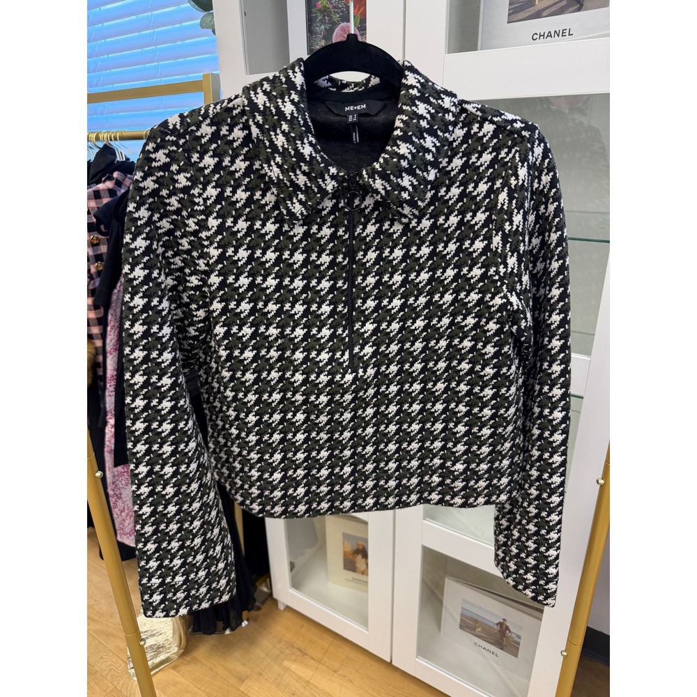 ME+EM Houndstooth Wide Box Top Women Sz 4 EUC Designer Crop Zip Pullover - Picture 8 of 16